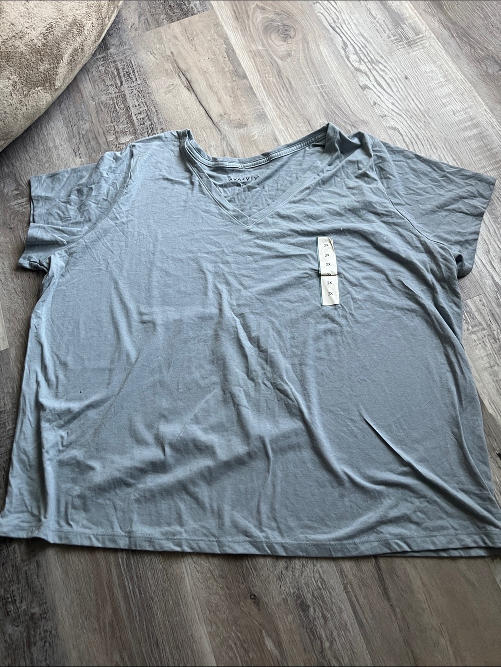 Ava & Viv Women's V-Neck Short Sleeve Tee in Dusty Blue